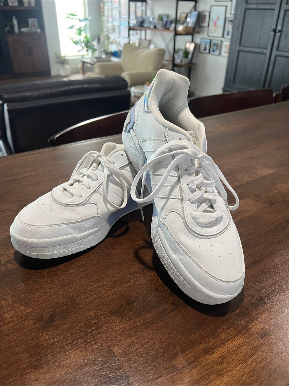 adidas White Low-Top Leather Sneakers with Iridescent Heel